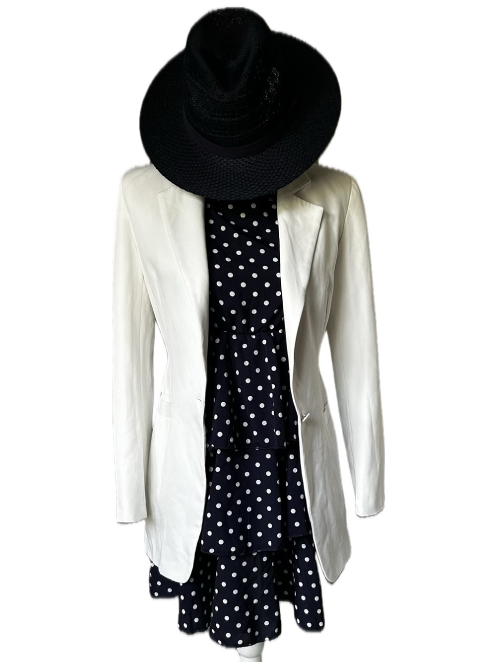 Navy Polka Dot Sleeveless Dress with White Dots